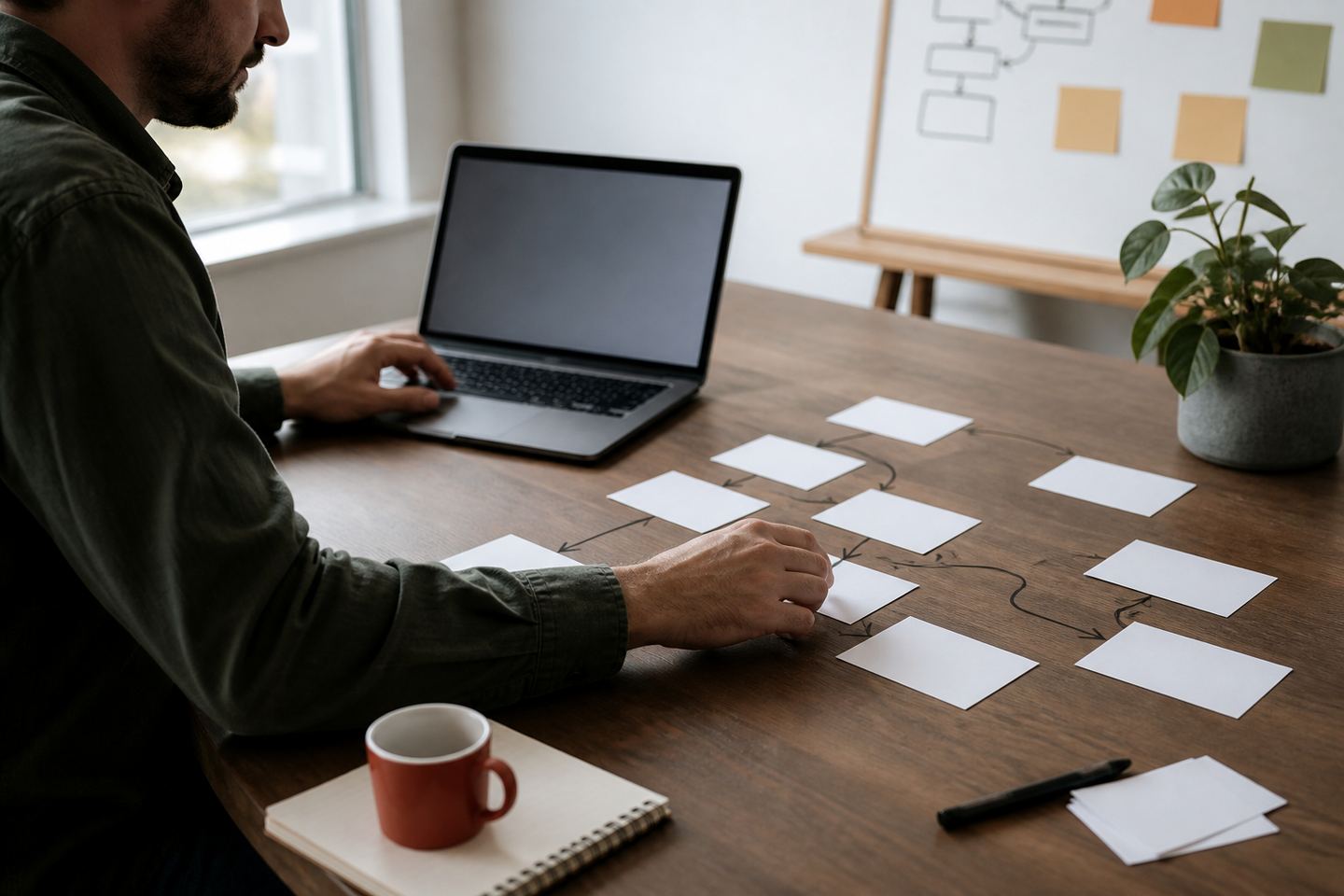 Berater ordnet Prozesskarten für einen kontrollierten Automatisierungs-Workflow